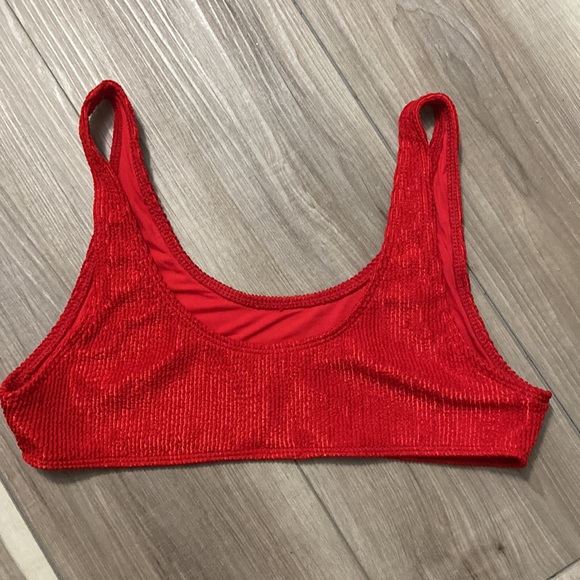 Frankies Bikinis | Red Shine Connor Ribbed Scoop Bikini Top - Picture 4 of 4